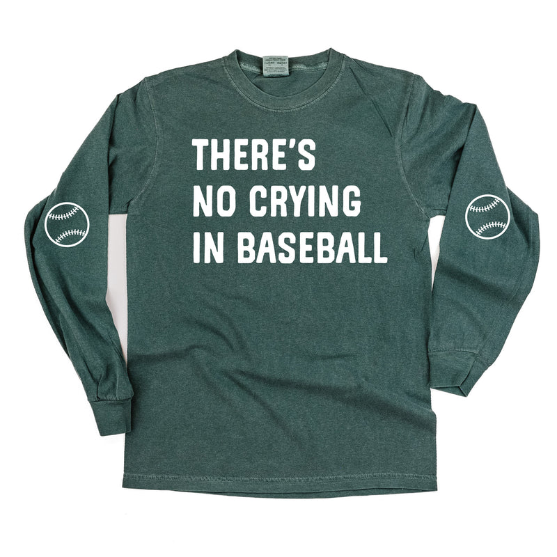 There's No Crying In Baseball (elbows) - Custom Number - LONG SLEEVE Comfort Colors Tee