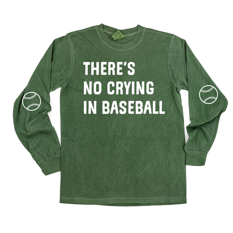There's No Crying In Baseball (elbows) - Custom Number - LONG SLEEVE Comfort Colors Tee
