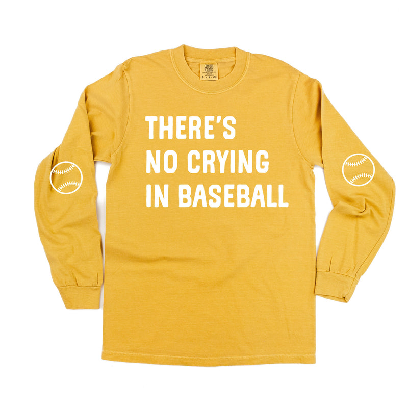 There's No Crying In Baseball (elbows) - Custom Number - LONG SLEEVE Comfort Colors Tee