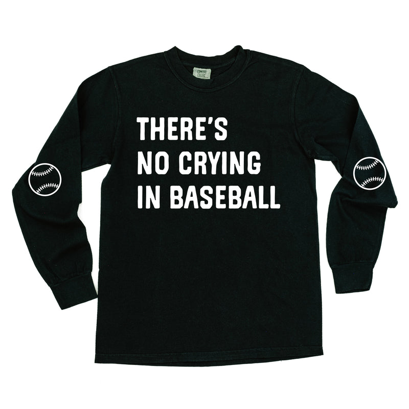 There's No Crying In Baseball (elbows) - Custom Number - LONG SLEEVE Comfort Colors Tee