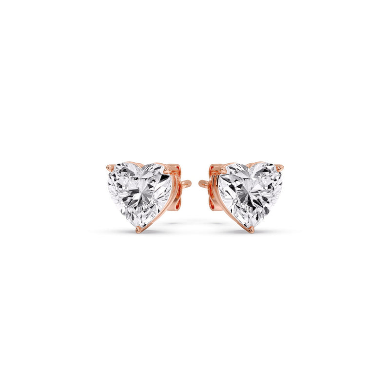 3 Prong Heart Shaped Diamond Solitaire Stud Earring in Basket Setting