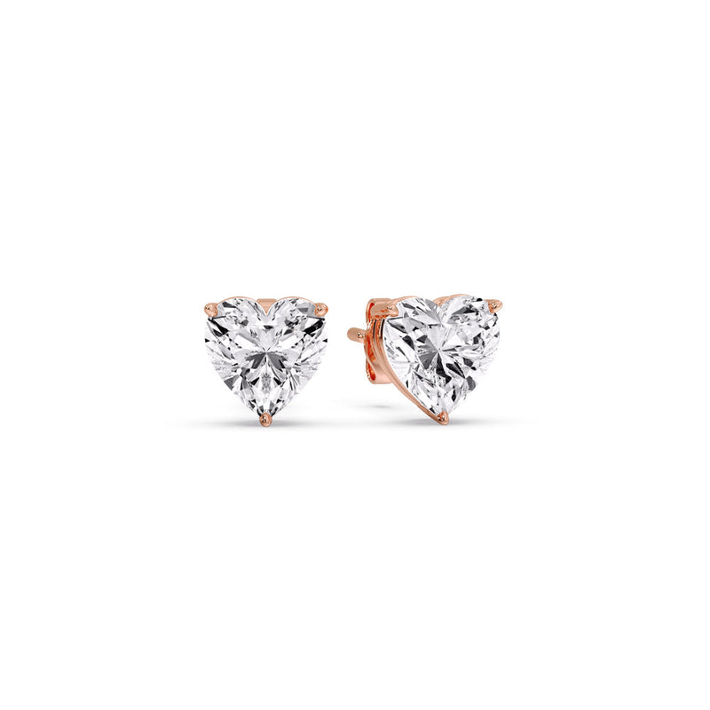3 Prong Heart Shaped Diamond Solitaire Stud Earring in Basket Setting