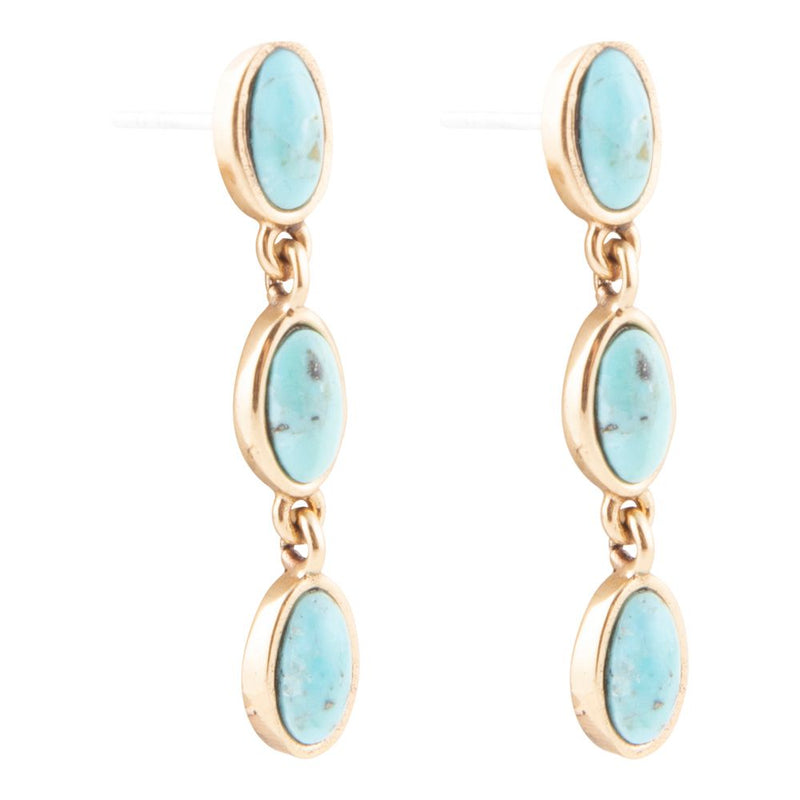 Three Times the Blue Turquoise Golden Drop Earrings