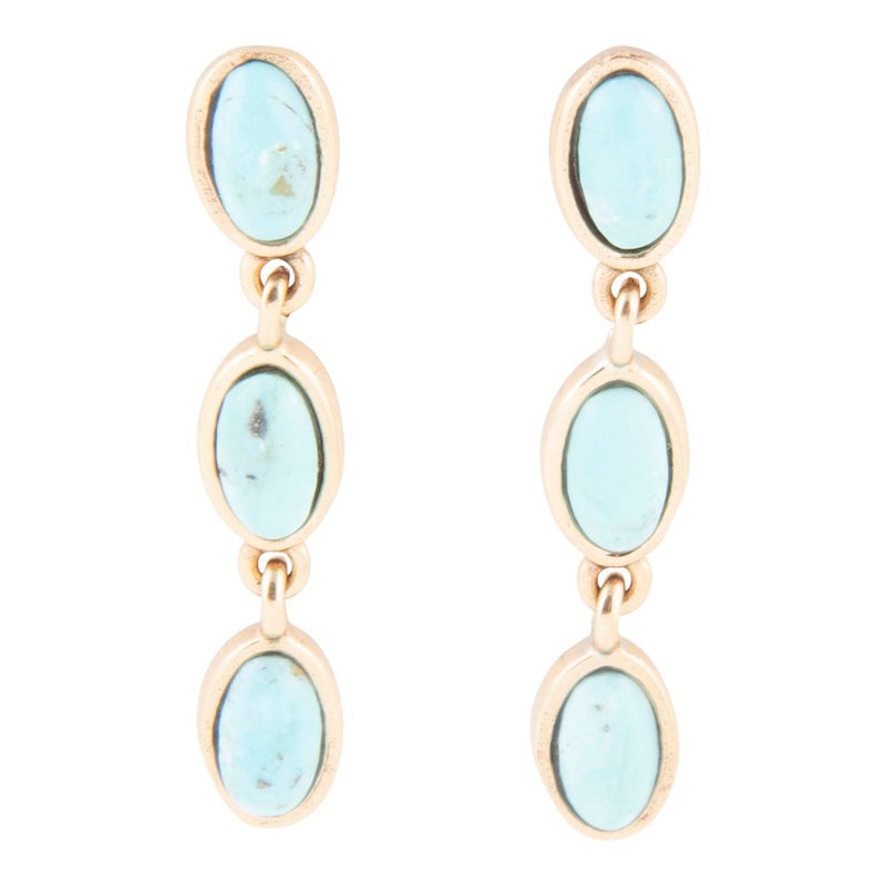 Three Times the Blue Turquoise Golden Drop Earrings