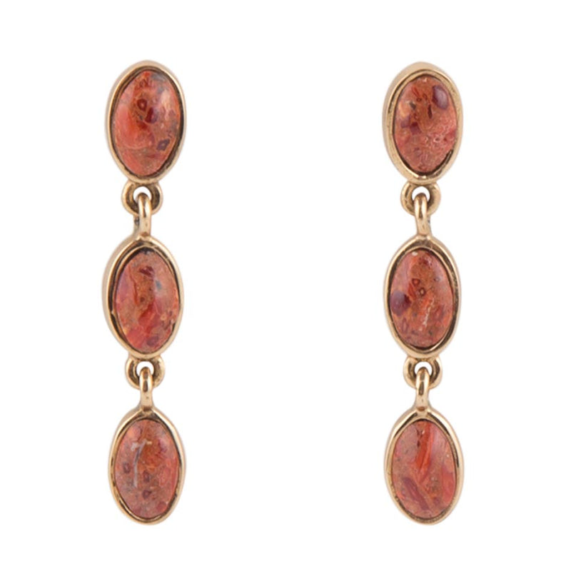 Three Times the Orange Sponge Coral Golden Drop Earrings
