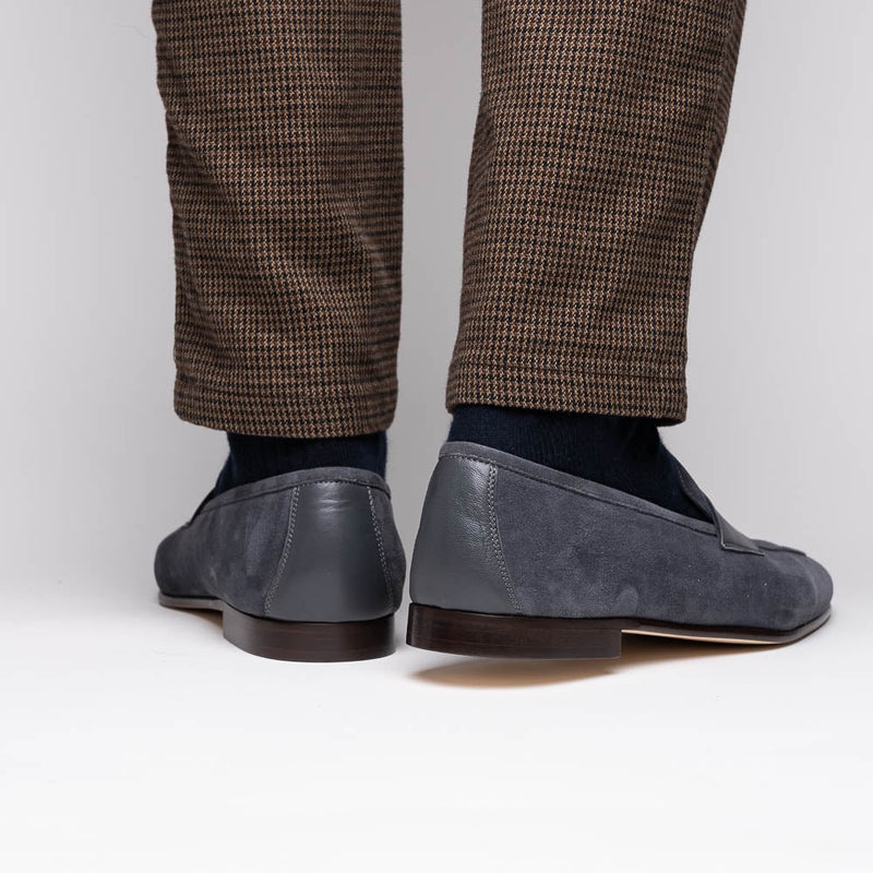 16-672-GRY Tippa Suede & Calfskin Penny Loafers Grey