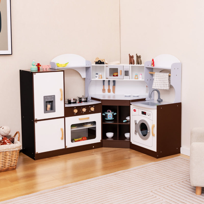 Toddler Kitchen Playset with Ice Maker Microwave Oven Sink and Washing Machine for Kids 3+ Years Old