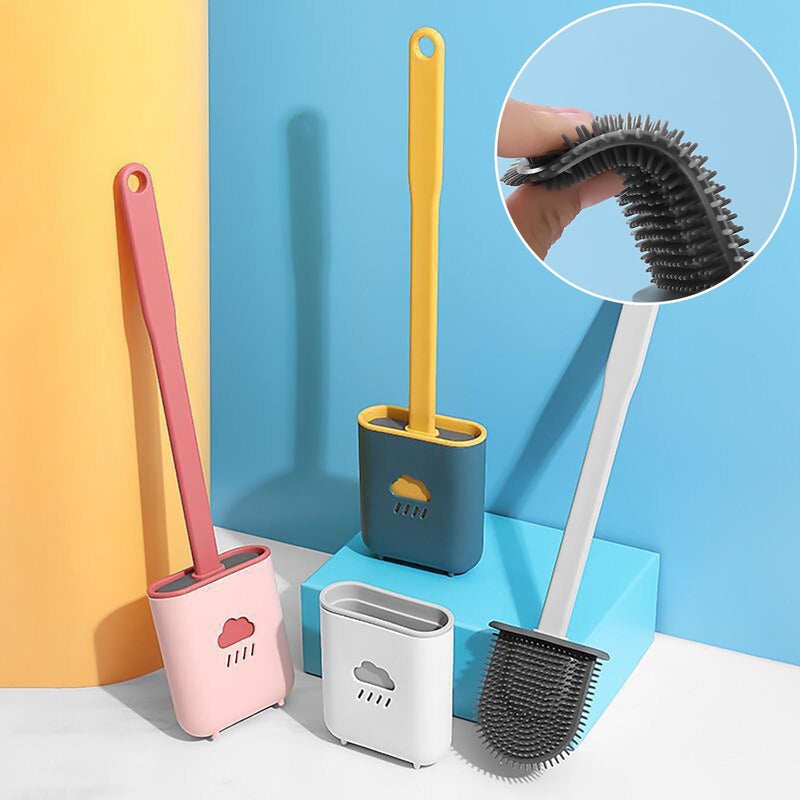 Toilet Brush Holder Sets Wall Hanging Household Floor Standing Soft Bristle Head Bathroom Cleaning Accessories Toilet Brush Set, Silicone Toilet Brush with Holder Wall Mounted With Toilet Bowl Brush And Holder Bendable Brush Head Holder Quickly Drying