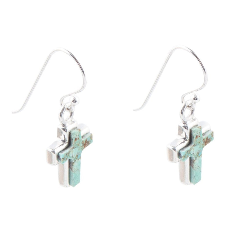 Touch of Blue Turquoise Sterling Silver Cross Earrings