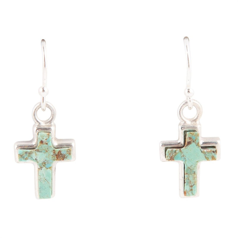 Touch of Blue Turquoise Sterling Silver Cross Earrings