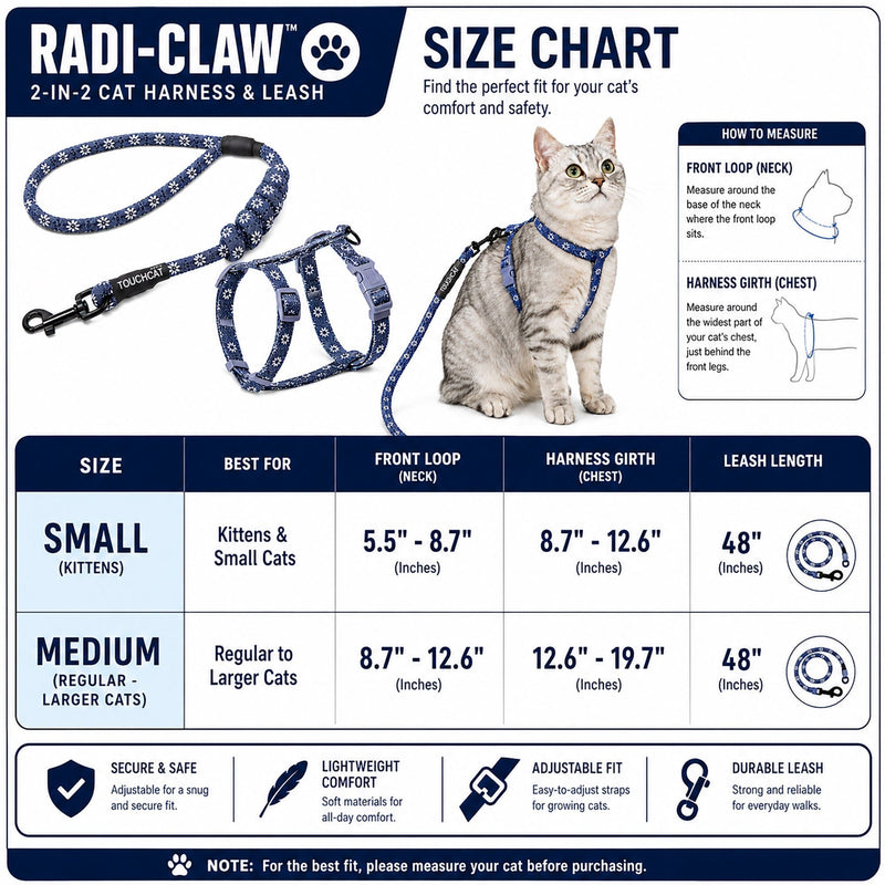 Touchcat 'Radi-Claw' Durable Cable Cat Harness and Leash Combo
