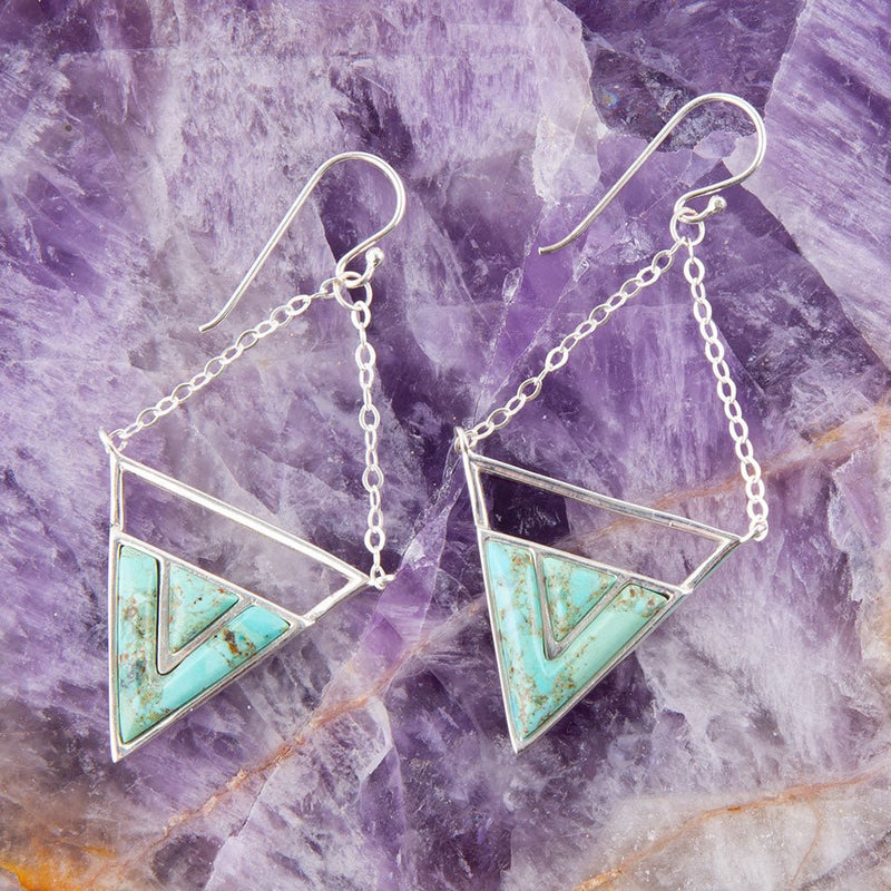 Trapeze Blue Turquoise and Sterling Silver Earrings
