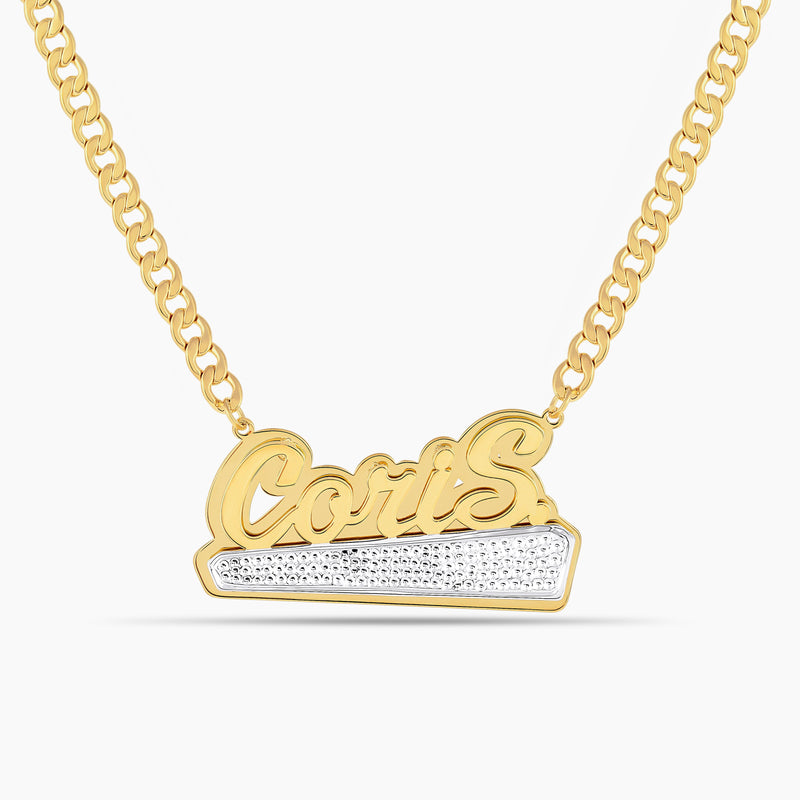 Double Plated Beaded Bar Name Necklace