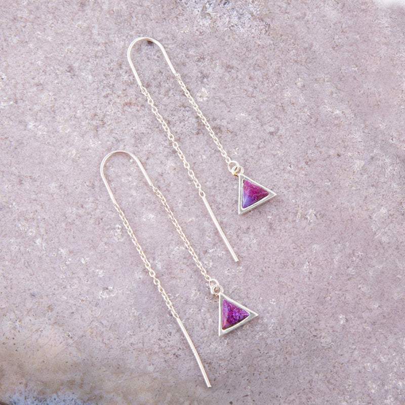 Triangle Threader Purple Turquoise and Sterling Silver Earrings