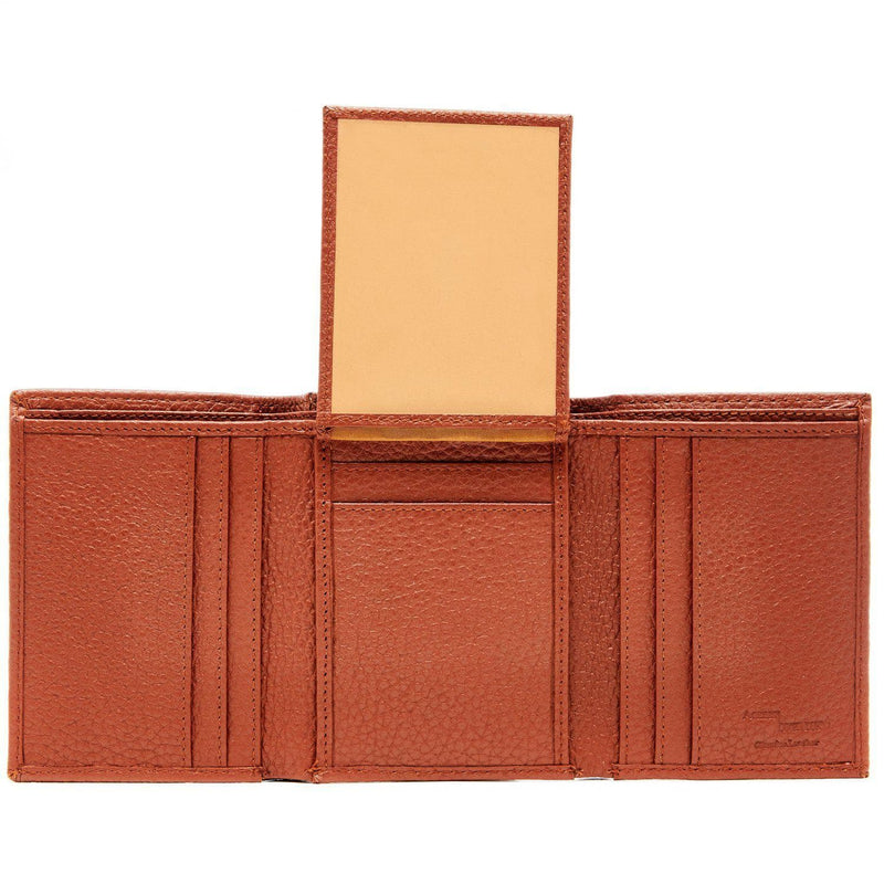 Genuine Leather Trifold Wallet – Flip-Up Dual ID Windows, RFID Blocking