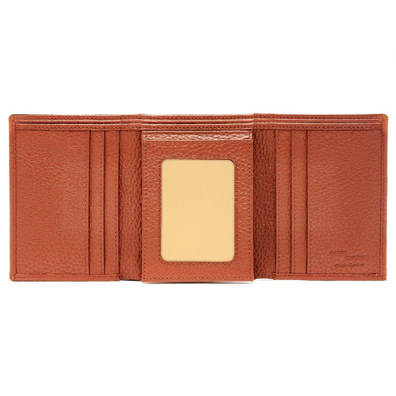 Genuine Leather Trifold Wallet – Flip-Up Dual ID Windows, RFID Blocking