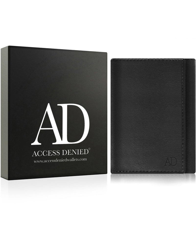 Genuine Leather Trifold Wallet – Flip-Up Dual ID Windows, RFID Blocking