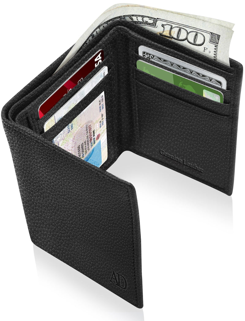 Genuine Leather Trifold Wallet – ID Window, 7 Card Slots, RFID Blocking