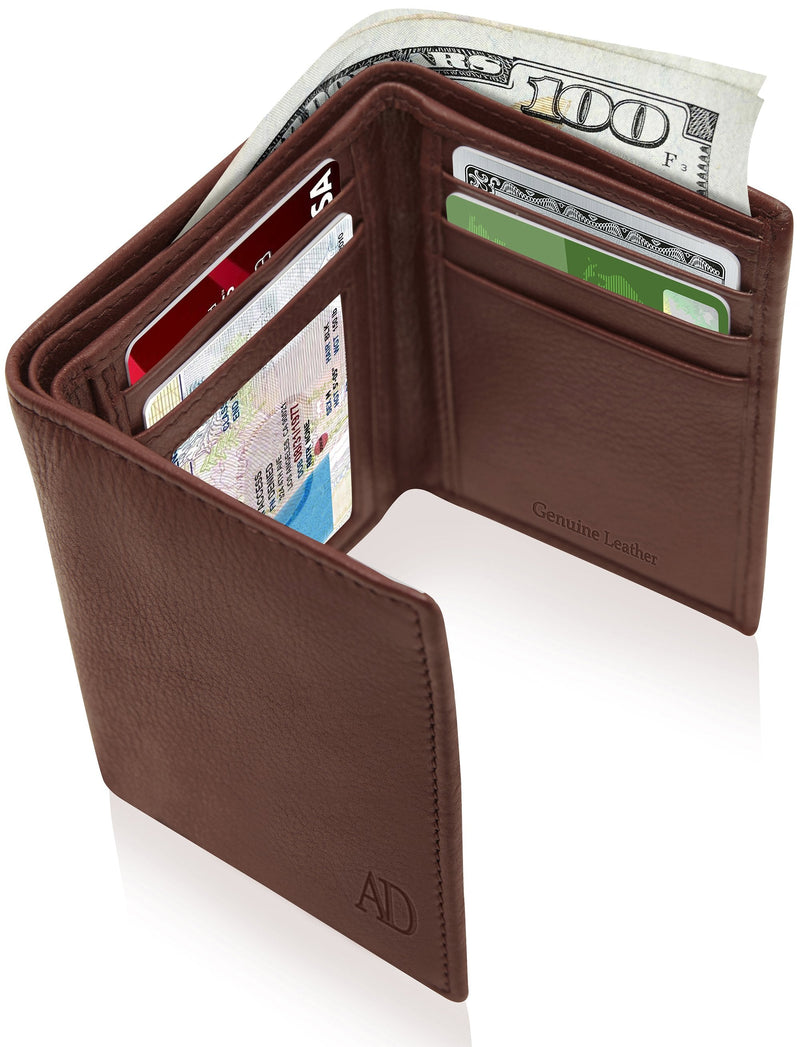 Genuine Leather Trifold Wallet – ID Window, 7 Card Slots, RFID Blocking