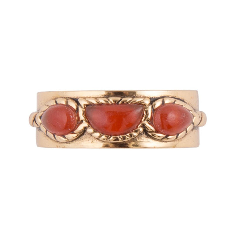 Triple Stone Orange Carnelian and Golden Ring