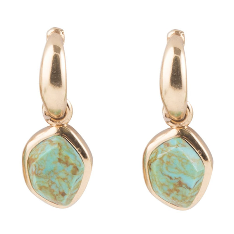 Blue Turquoise and Golden Bronze Half Hoop Earrings