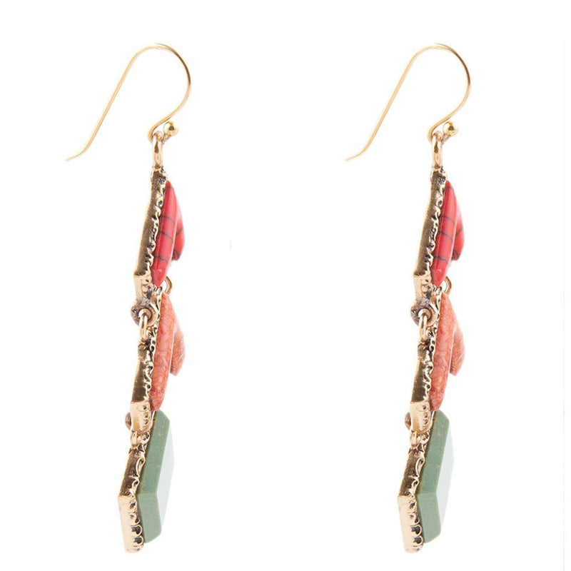 Turquoise and Coral Tapestry Drop Earrings