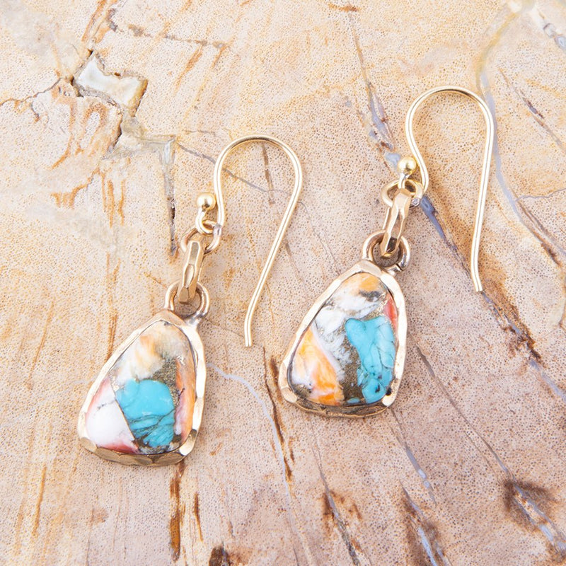 Turquoise and Spiny Oyster Matrix and Bronze Earrings