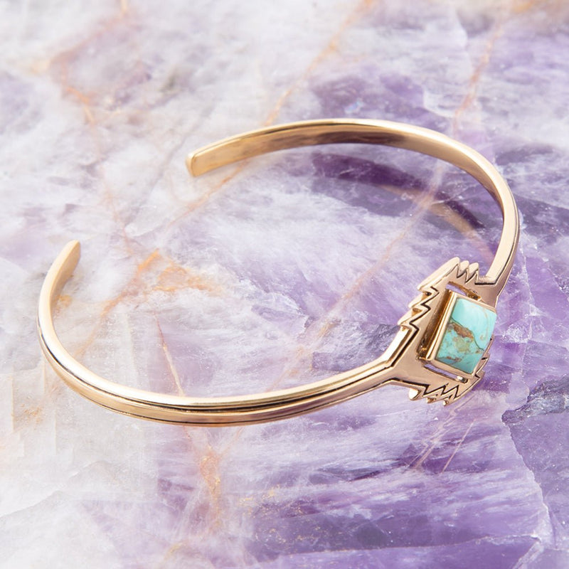 Blue Turquoise Aztec Golden Cuff Bracelet