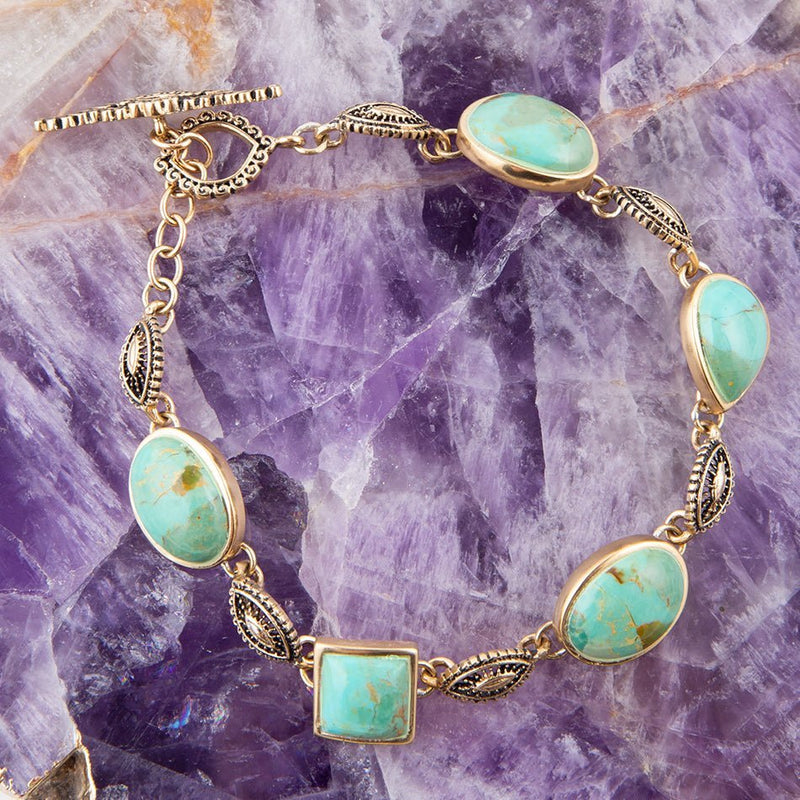 Luxurious Blue Turquoise Golden Link Toggle Bracelet
