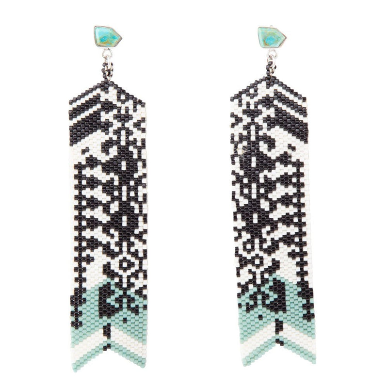 Turquoise Long Woven Seed Bead Earrings