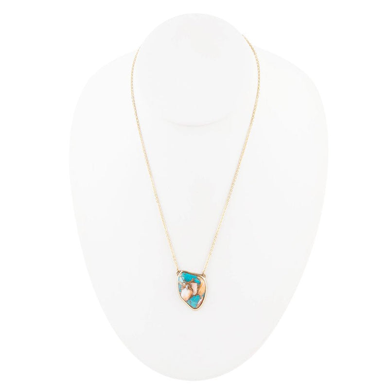 Blue Turquoise Matrix Golden Necklace