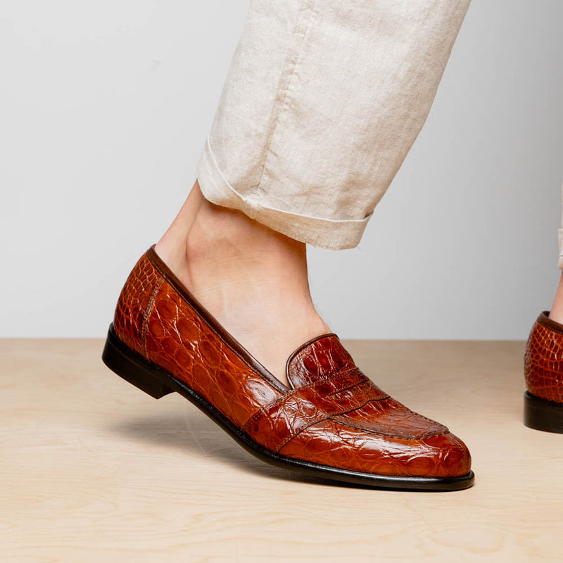 11-119-CGN TUSCANY Crocodile Penny Loafer, Cognac