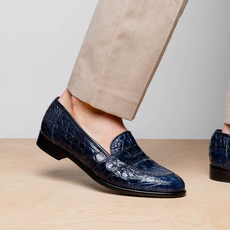 11-119-NVY TUSCANY Crocodile Penny Loafer, Navy