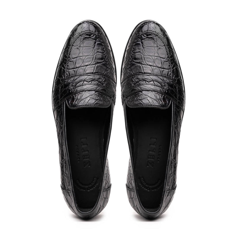 11-119-BKM (BLK) TUSCANY Crocodile Penny Loafer, Black