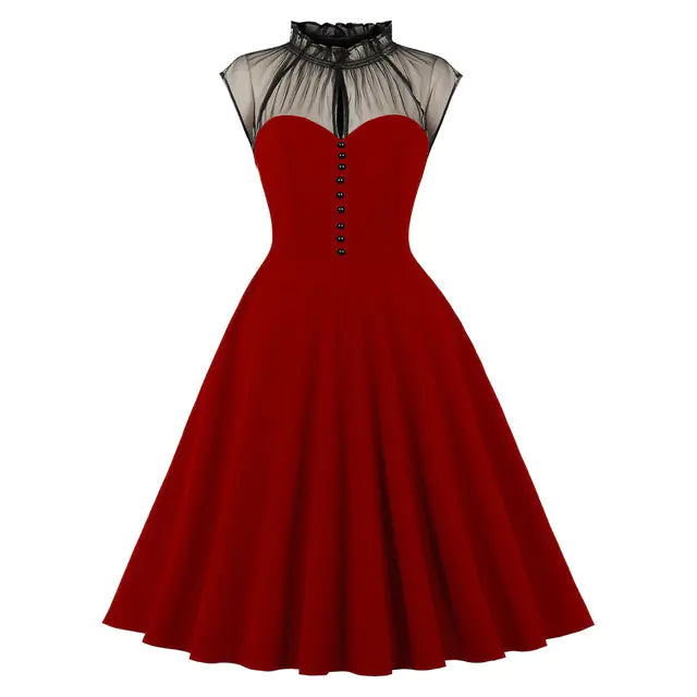 Elegant 1950s Embroidered Mesh Retro Party Dress
