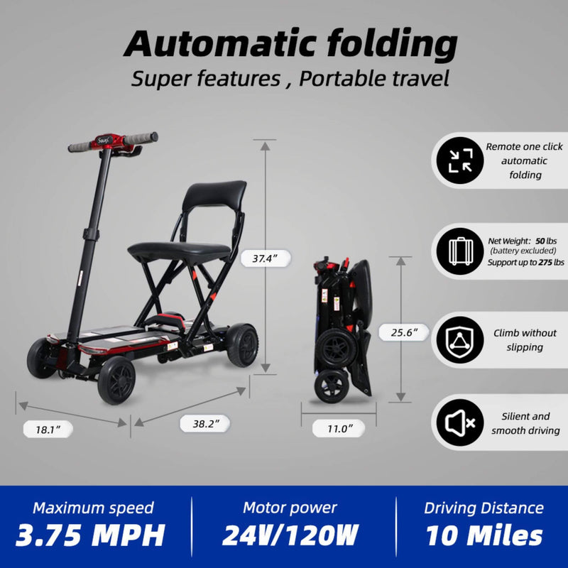 Ultra Lightweight 4-Wheel Folding Mobility Scooter With Remote For Adults And Elderly (SAK58976)
