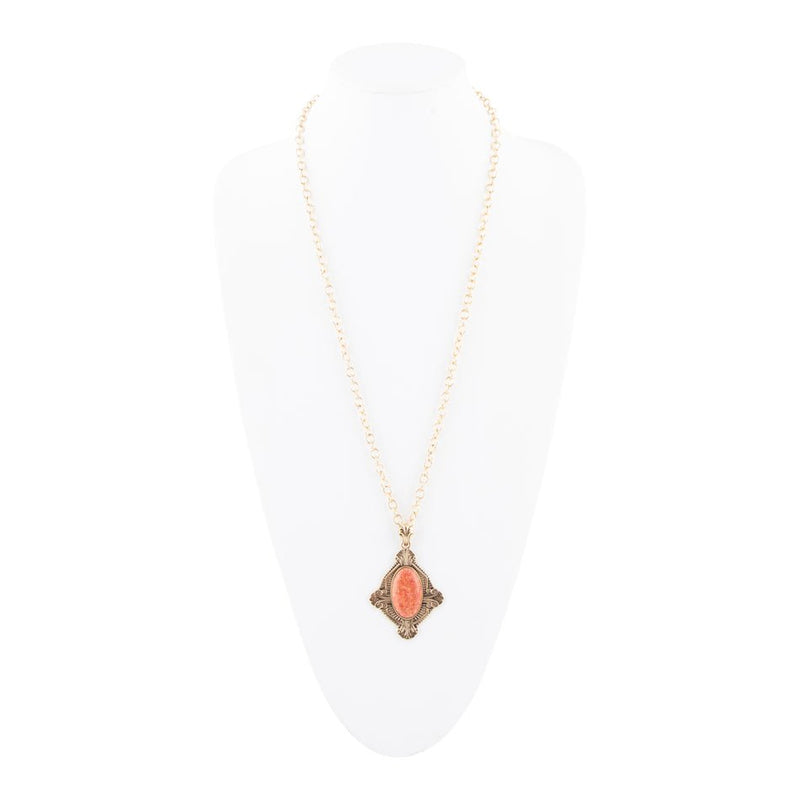 Valerie Orange Sponge Coral and Golden Pendant Necklace