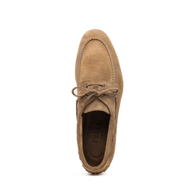 16-675-TPE VENICE Italian Sueded Goatskin Boat Shoes, Taupe