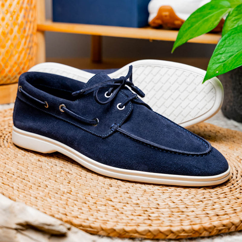 16-675-NVY VENICE Italian Sueded Goatskin Boat Shoes, Navy