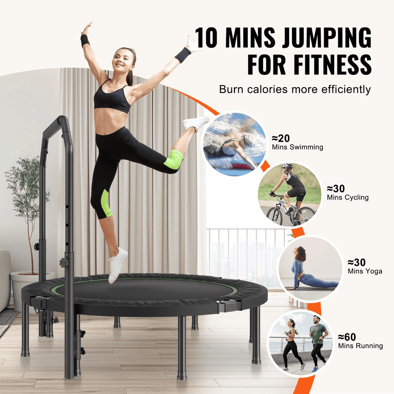 VEVOR 52" Foldable Mini Fitness Trampoline - 450 lbs Capacity & Adjustable Handle