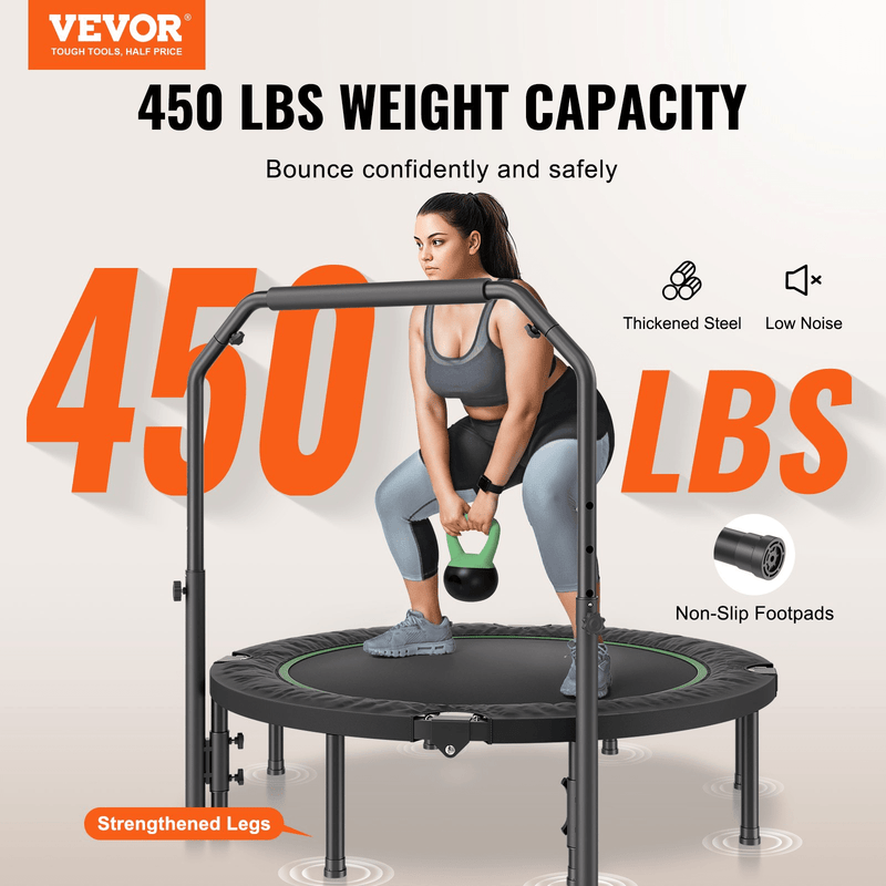 VEVOR 52" Foldable Mini Fitness Trampoline - 450 lbs Capacity & Adjustable Handle