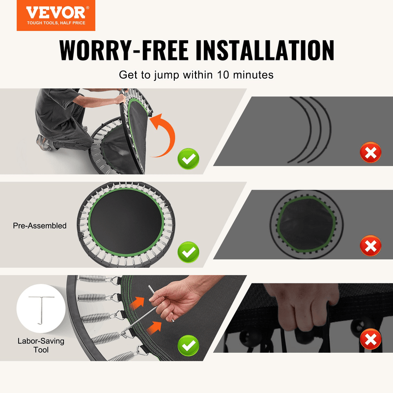 VEVOR 52" Foldable Mini Fitness Trampoline - 450 lbs Capacity & Adjustable Handle