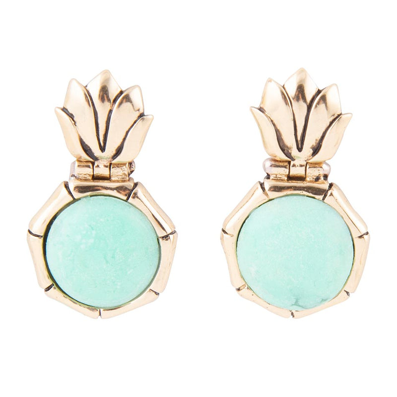 Vibrant Green Chrysoprase Golden Lotus Post Earrings