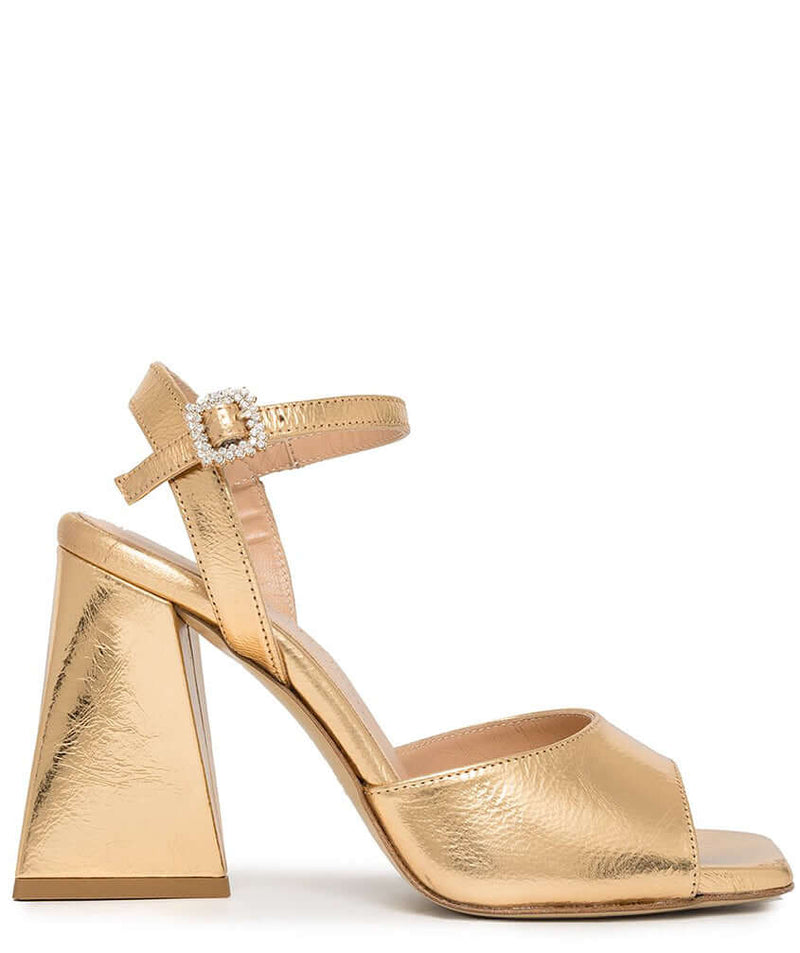 Gold Metallic Leather Triangle Heel