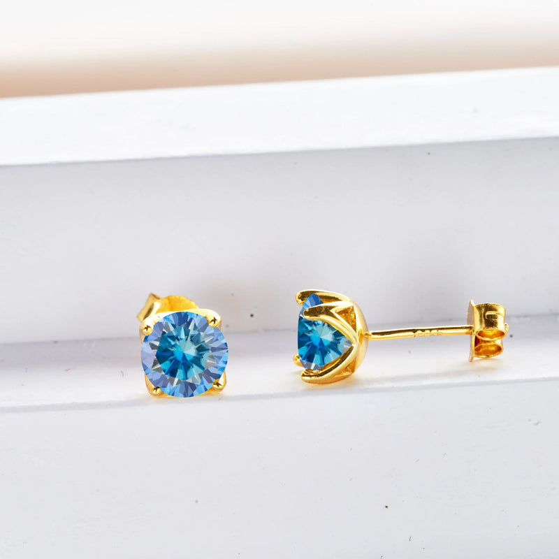 VVS D Moissanite Stud Earrings 925 Sterling Silver 18K Gold Plated Wedding