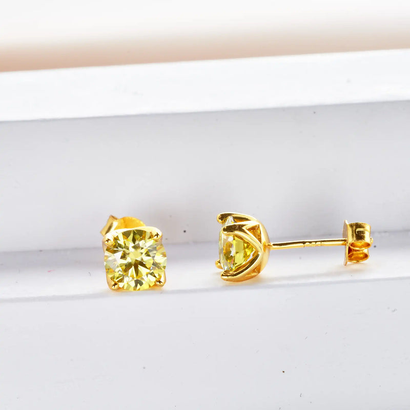 VVS D Moissanite Stud Earrings 925 Sterling Silver 18K Gold Plated Wedding