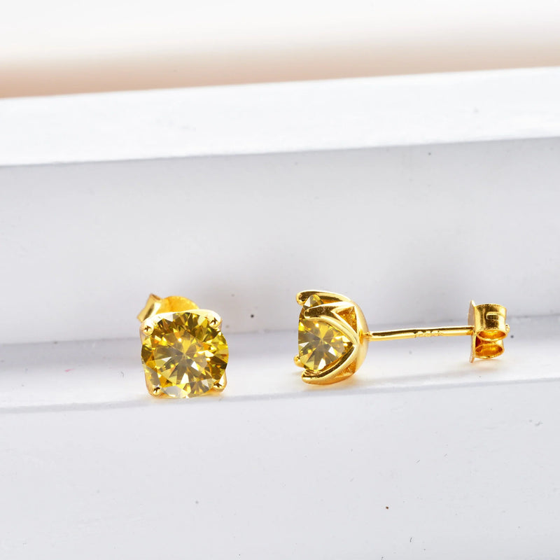 VVS D Moissanite Stud Earrings 925 Sterling Silver 18K Gold Plated Wedding