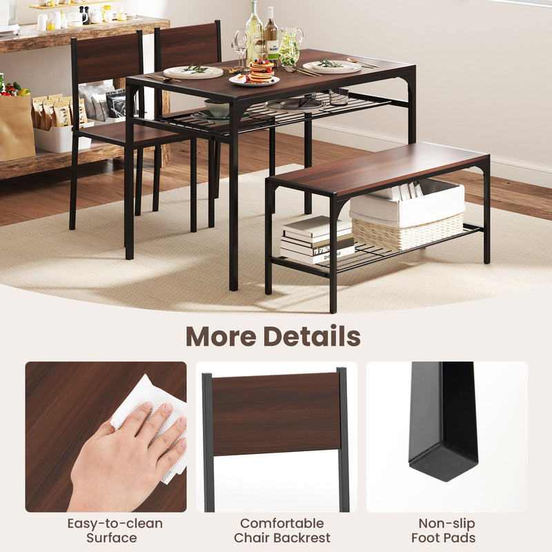 Industrial Style Rectangular Kitchen Table with Bench and Chairs