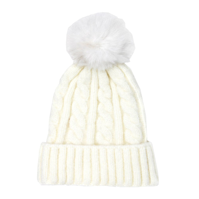 Warm Chunky Cable Knit Beanie Pom Pom Hat Beanie Winter Hat