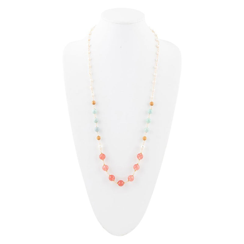 Watermelon Kiss Mint Jasper Golden Long Necklace